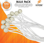 Xpose Safety Bungee Ball Cords 11" 100 Pack Heavy Duty White Stretch Rope with Ball Ties for Canopies, Tarps, Walls, Cable Organization