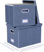 2 Pack File Storage Organizer, Document Organizer, Portable File Box with Lid, Fit for Letter/Legal File Folder Storage,Blue-Box only
