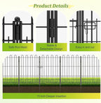 Bepatio Tall Garden Fence Animal Barrier with Gate, 39.5in (H) x 23ft (L) 10 Panels Decorative Dog Fence Outdoor for Yard, Heavy Duty Metal Fence Border, Flower Bed, Easy Setup, Black