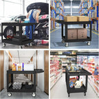 Heavy Duty Utility Rolling Tool Cart, 1000 lbs Capacity Utility Service Cart with Two Trays and Wheels, 46 x 26-Inch Rolling Service Carts Huge Storage, Garage, Warehouse, Workshop, Black
