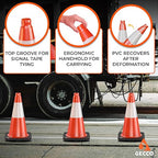 GECCO ™ (6 Pack) 18 Inch 3.3 Lb Small Orange Traffic Cones Set | Safety Cones, Orange Cones, Parking Cones, Construction Cones, Road Cones | PVC Plastic & Black Base - [PRO Series]