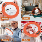 VEEMAGNI 12X 5 Inch Large Real Glass Magnifying Glass with Light and Stand, 5 Color Modes Stepless Dimmable, 2*16 Inch Swivel Arm LED Clamp Desk Lamp, Hands Free Lighted Magnifier for Crafting-Orange