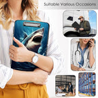 Clipboard with Storage,Office Supplies Nursing Clipboards Folder with Pen Holder Plastic Storage ClipBoard Foldable for Teacher Nurse,Shark in Sea