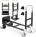 3 in1 Heavy Duty Convertible Hand Truck Dolly Cart, Folding Trolley Cart with Wheels, 600lbs Capacity for Transport Moving in Warehouse, Supermarket, Equipment (Black)