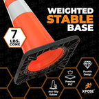 Xpose Safety 28 Inch Orange Slim Line Traffic Cones with 6" & 4" Collars, 4 Pack Multipurpose PVC Plastic Safety Cone for Parking, Soccer, Caution, Kids & Construction - DOT Approved