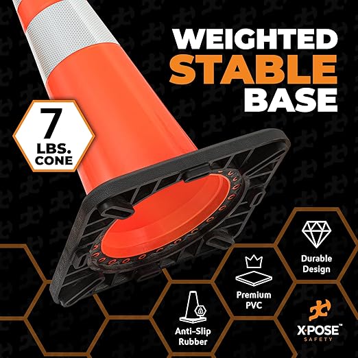 Xpose Safety 28 Inch Orange Slim Line Traffic Cones with 6" & 4" Collar - Bulk Full Pallet 297 Pack - Multipurpose PVC Plastic Safety Cone for Parking, Caution, Kids & Construction - DOT Approved