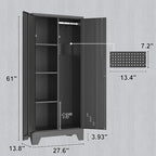 Metal Storage Cabinet with Locking Doors, 61" Tall Garage with Hanging Rod, Broom Closet, Freestanding Bathroom Storage Cabinet, Cleaning Tool,Black