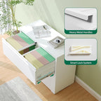 2 Drawer Lateral File Cabinet with Lock, Metal Filing Cabinets for Home Office, Steel Storage Wide File Cabinet for Letter/Legal/F4/A4 Size with Hanging Bars, Assembly Required (White)