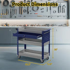 3 Tier Rolling Tool Cart on Wheels, 550 LBS Tool Cart with Drawers，Heavy Duty Utility Cart with Pegboard and Hooks，Mechanic Tool Storage Cart for Garage, Warehouse and Repair Shop(Gray-Blue)
