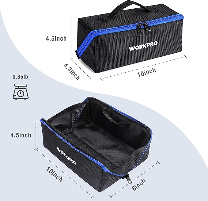 WORKPRO Tool Bag with Zipper, 10" Utility Wide Mouth Heavy Duty Tool Storage Bag, Multipurpose Zipper Tool Pouch Tote Bag for Organizer 3-pack