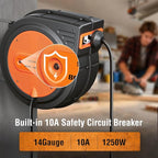 SURAIELEC 80 FT Retractable Extension Cord Reel, 14 AWG SJTOW Power Cord for Garage & Workshop, 10A Circuit Breaker, Wall/Ceiling Mount, Upgraded Anti-Tangle Roller Design, ETL Listed, Orange