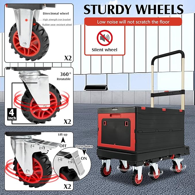 Collapsible Hand Truck w/Foldable Basket & Brake Wheel, Retractable Platform & Handle Heavy Duty 500lbs Capacity, Sponge Grip,Convertible Folding Dolly Cart for Luggage,Travel,Delivery & Storage
