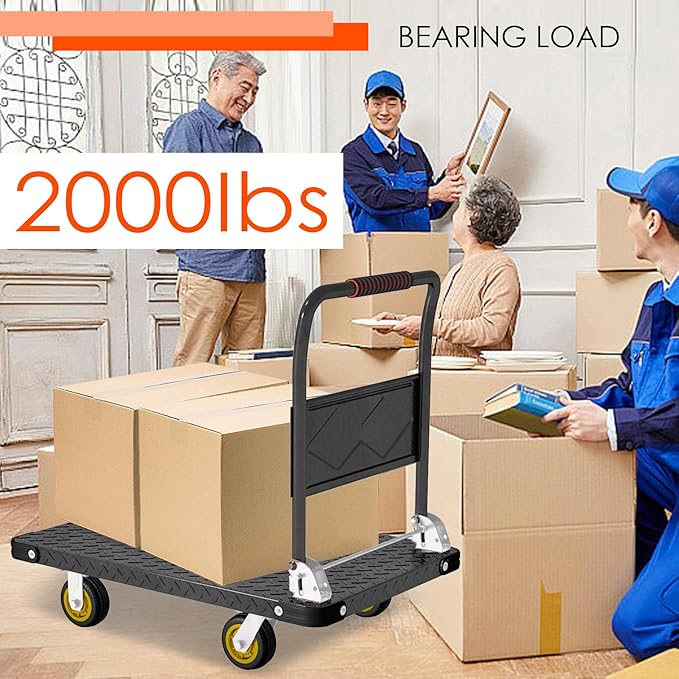 Platform Truck, Foldable Flatbed Cart Heavy Duty Push Cart Dolly Large Platform w/ 5'' Swivel Wheels 2000LBS Capacity Moving Hand Dolly for Groceries, Garage, Warehouse (35'' L x 22.5'' W)