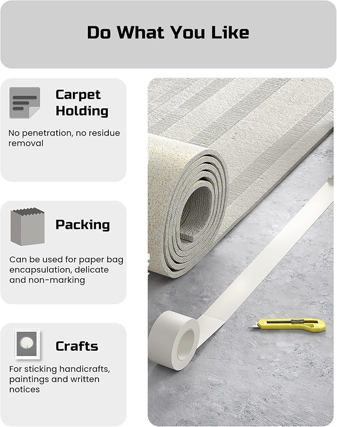 Lichamp Bulk 10 Pack Double Sided Carpet Tape for Hardwood Floors, 2 inch Wide by 11 Yards for Area Rugs On Carpet Stickers Rug Gripper Tape