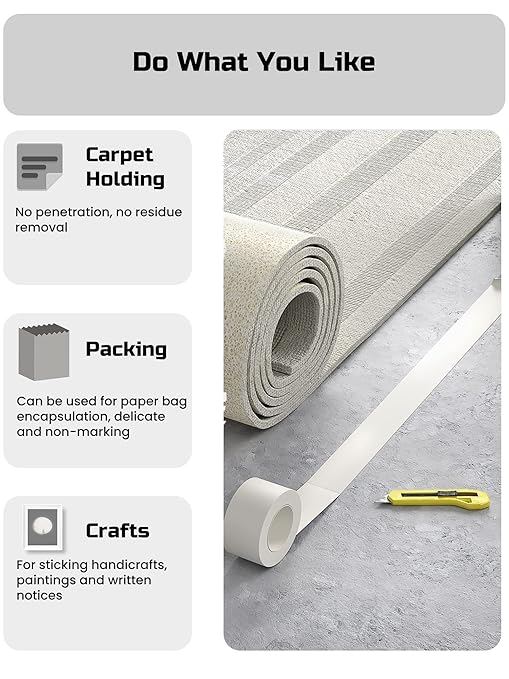 Lichamp Double Sided Carpet Tape 2" x 44 Yards, Hardwood Floors Carpet Tape for Area Rugs On Carpet Tile Stickers Rug Gripper Tapes, 11 Yards x 4 Rolls