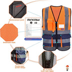 A-SAFETY High Visibility Mesh Safety Reflective Vest with Pockets and Zipper,Hi Vis Viz Reflective Safety Vest(Orange&Navy Mesh XXL)