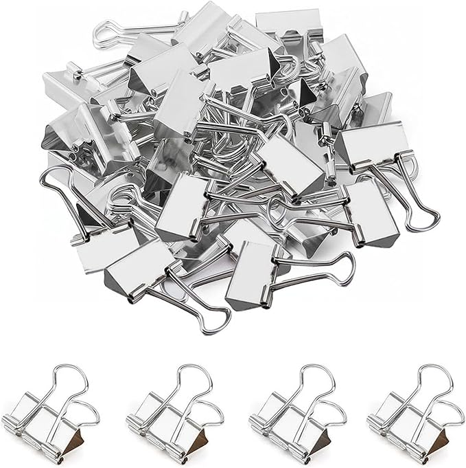 50 Pack Medium Silver Binder Clips 1 Inch (25 mm), Colored Paper Clamps, Middle Size Paper Clips for Office Home School Business 1"