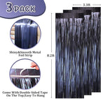 3 Pack 3.3 x 8.2 ft Matte Blue Foil Fringe Curtains, Dark Blue Tinsel Streamers Batman Party Decorations, Fringe Backdrop, Door Shimmer for Graduation, Birthday Backdrop for Men or Boy