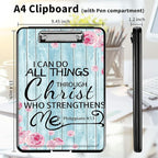 A4 Clipboards,Heavy Duty Waterproof Nursing Plastic Folder Clipboard with Storage Clip Boards,File Folder Storage Box Clipboard Case for Teacher,Doctor,Offices,Bible Verses Philippians 4-13