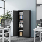 Metal Storage Cabinet-71” Tall Steel File Cabinets with Lockable Doors and Adjustable Shelves-Black Steel Storage Cabinet for Home,Kitchen, School, Office, Garage