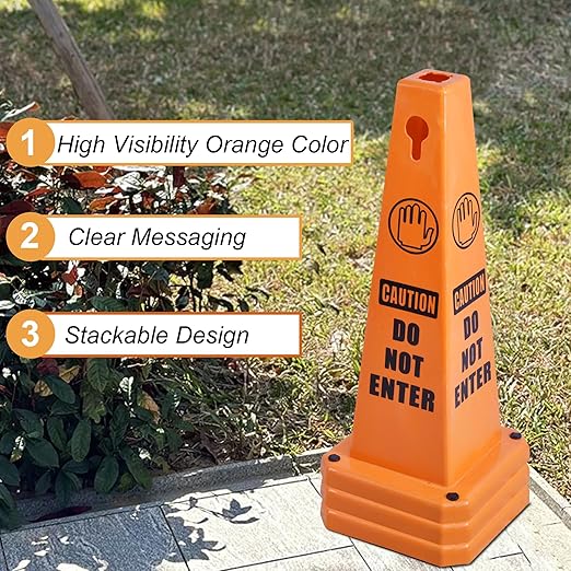 OrangeStar Do Not Enter Cones 4-Pack, 26.5" Large 4-Sided No Entry Message Safety Cones with Heavy Rubber Base for Indoor Outdoor Use, Traffic Control, Security, Warehouse Safety