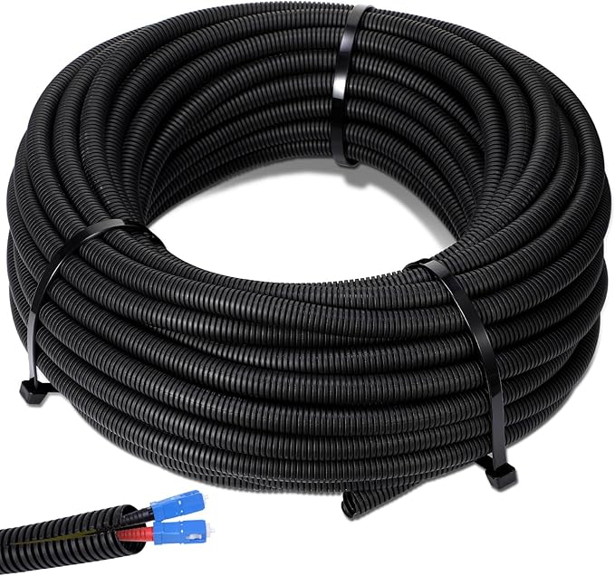Sasylvia 3/8" X 500 ft Split Wire Loom Cord Protector Tubing Split Conduit Protector Tubing Convoluted Tube Flexible Electrical Wire Cover Protective Sleeves(Black)