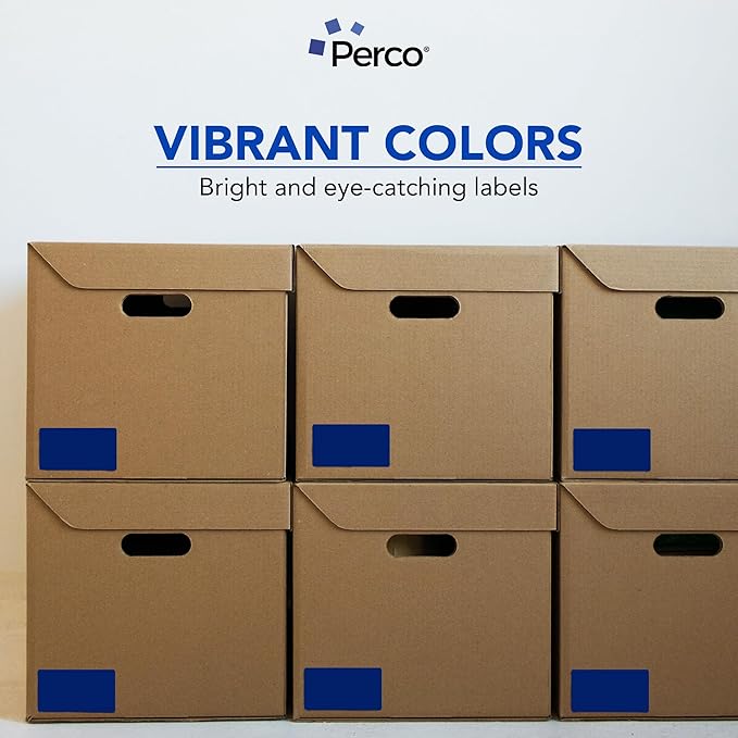Perco Dark Blue Labels 3x5 Inch 500 Stickers/Roll with Easy Peel Perforation and Strong Adhesion for Inventory Management, Color Coding, Moving Boxes, Retail, Organizing & Crafts – Made in USA