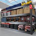 77" W Storage Shelves Heavy Duty Garage Shelving, Metal Kitchen Shelving Unit, 4 Tier Adjustable Shelves, 3800LBS Steel Industrial Shelving for Basement, Commercial, 77" W*24" D*72”H, Black