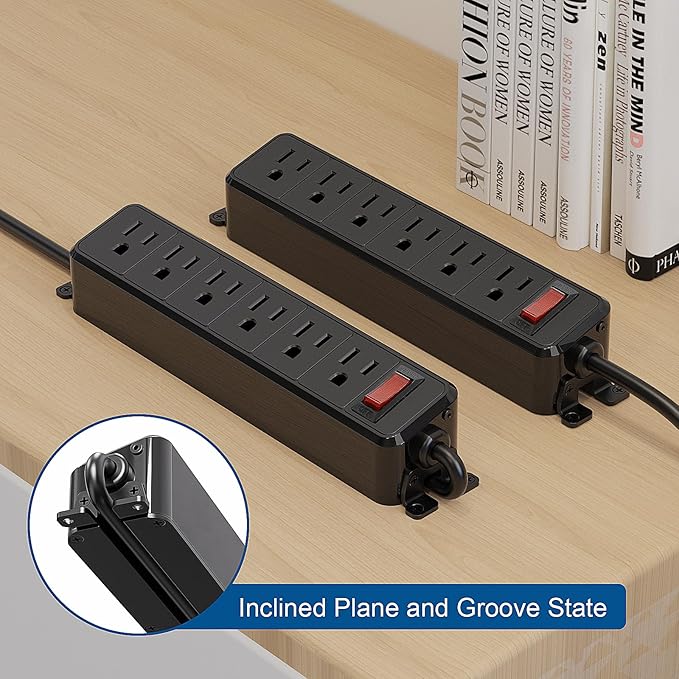 Wall Mount Power Strip,Flat Plug Power Strip with Switch,10ft Extension Cord,6 Outlets, Flexible Installation for Home, Office,and School,ETL Listed,Black (10ft,6 outlets)
