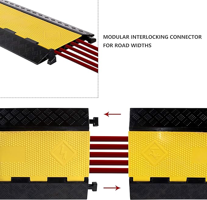 1 Pack Rubber Cable Ramp Hose Cable Protector Ramp 5 Channel 22000Lbs Load Capacity Traffic Speed Bump Wires Power Lines Extension Cord Cover for Indoor Outdoor