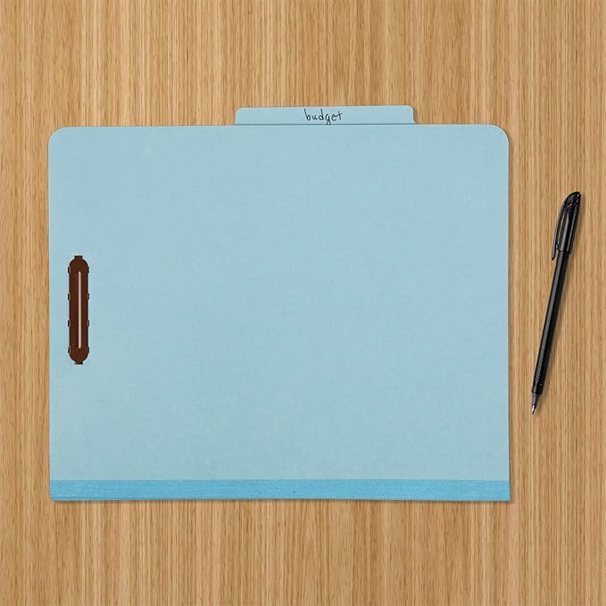 Amazon Basics Classification Folder- 100% Recycled, 1 Divider, 2" Embedded, 10 Count per Box, 12.20 x 10.61 inch (Letter), Light Blue