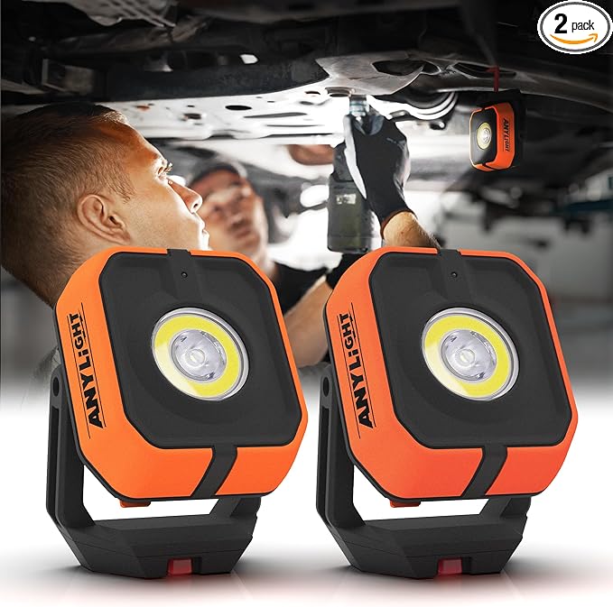 Work Light, Magnetic Rechargeable Light with 4 Modes & 150°Rotatable, 1200LM Waterproof Portable Light with 360° Rotating Hook for Emergency Car Repair, Outdoor Work (2 Packs Upgrade)