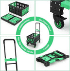 2-in-1 Folding Hand Truck with Folding Basket,Collapsible Hand Truck Dolly with Retractable Handle and 4 Wheels,330 LB Capacity Portable Dolly Cart for Moving and Shopping,Durable and Easy to Store
