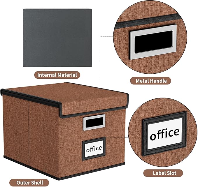 Huolewa Upgrade Portable File Organizer Box with Lid,Large Linen Hanging Office Document Storage Box with Lid,Collapsible Filing&Storage Box for Office/Decor/Home-14.9x12.7x10.8in,1pk-without folders