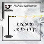 Crowd Control Warehouse CCW Series WBB-200 - Set of 2 Stanchion Retractable Belt Barriers - 11 Foot, Red"NO Parking" White Letters Belt with Yellow Post - Easy Assembly