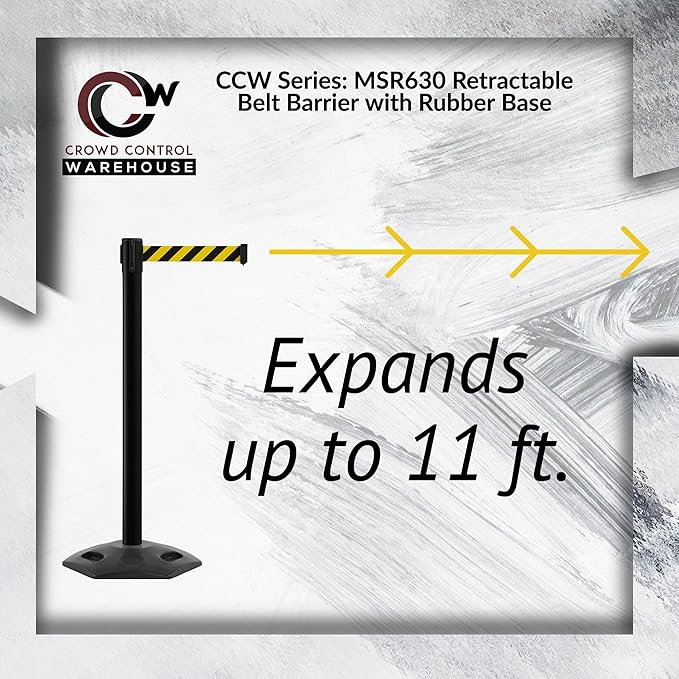 Crowd Control Warehouse CCW Series WBB-200 - Set of 2 Stanchion Retractable Belt Barriers - 11 Foot, Red"NO Parking" White Letters Belt with Yellow Post - Easy Assembly
