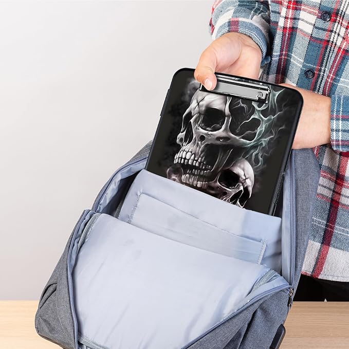 Clipboard with Storage,Heavy Duty Plastic Storage Clipboard with Low Profile Clip,Teacher Must Haves,Office Supplies,Skull/Black