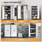 Garage Cabinet with Wheels and Adjustable Shelves, Metal Garage Storage Cabinets with 2 Doors, Storage Caninet with Lock, Large Tool Cabnet for Workshop/Home/Office-(Gray White 75”H)