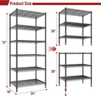 REIBII 72’’H Wire Shelving, 6 Tier Metal Shelving Units and Storage Shelves, Adjustable Garage Shelving for Storage Heavy Duty Shelving for Pantry Shelf Kitchen Garage, 24’’W X18’’D X72’’H