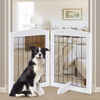 LZRS 2-Panel Freestanding Adjustable Wooden Dog Gate—30” Tall Foldable Pet Barrier with Support Feet, Solid Hardwood & Chew-Resistant Steel Wire for Doorways, Hallways, and Stairs, White