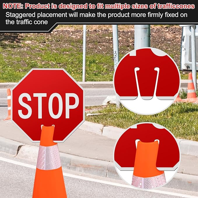 Geetery 3 Pcs Stop Signs Traffic Signs 12 x 12 Inches, Street Road Traffic Cone Top Warning Double Sided for Barricade Outdoor Weather Fade Resistant, Wear Resistant