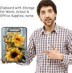 Clipboard with Storage, High Capacity Plastic Storage Clipboard with Low Profile Clip for Women Teachers Work, School & Office Supplies, Cute Pattern Decorative Clipboards, Sunflower Butterfly