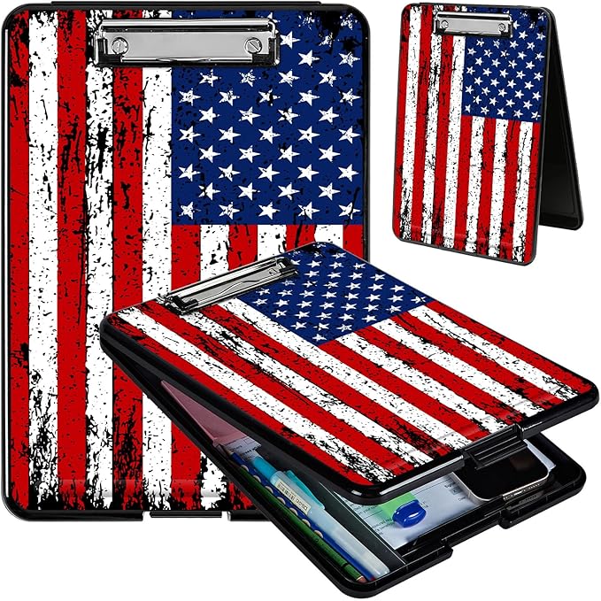 Clipboard with Storage, Hard Letter A4 Size Clip Board with Pen Holder & Paper Organizer, Heavy Duty Portable Writing Pad for Nurses Students Teachers Office Jobsite Contractor, American Flag 2