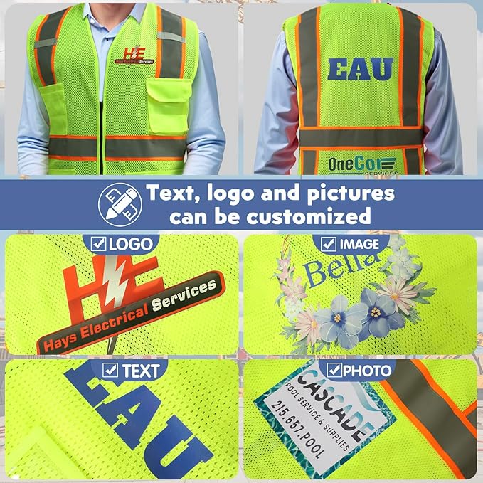 BeautyWill 10/20 Pack Custom Logo Safety Vest,Bulk High Visibility Class 2 Reflective Work Vests