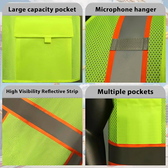 BeautyWill 10/20 Pack Custom Logo Safety Vest,Bulk High Visibility Class 2 Reflective Work Vests
