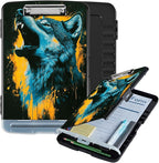 Clipboard with Storage Box & Pen Holder,Heavy Duty Clip Boards 8.5x11 for Nursing,High Capacity,School & Office Supplies,Wolf Howl Blue Orange