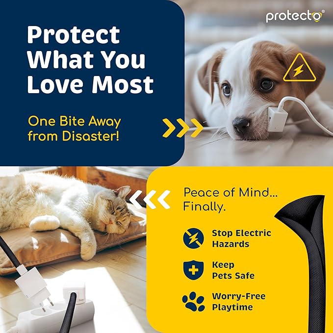 PROTECTO Heavy Duty Dog & Cat Cord Protector 10ft Long Sleeve, Easy-to-Use 3/8 in Cord Cover for Pet, Odorless Black Color, No Chew Solution for Power, Audio & Video Wire Tubing, Fits 4-6 Cables