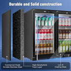 Tylza Back Bar Cooler With 3 Glass Doors, 312L Under Counter Back Bar Refrigerator with LED Lighting, Safety Locks, Counter Height Bar Beverage Cooler for Beer, Soda Drinks, Wine, Black