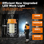 100W LED Temporary Work Light 15000lm Construction Lights 5000K Temp Light, Temp Work Lights Stainless Steel Guard Sturdy Hook Hanging for Outdoor Indoor High Bay Fixture Mine Workshop Jobsite