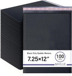 Black 7.25x12 Inch Poly Bubble Mailers #1 | Self Seal Padded Envelopes | Air Cushioned Bubble Mailer | Usable Size 7.25x11 Inch | 100 Pack Bulk | Waterproof | Lightweight Mailing Shipping Bags